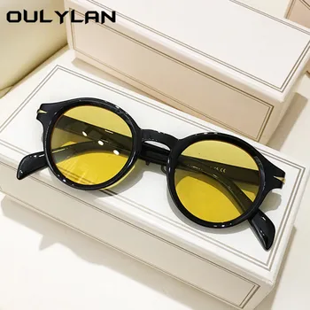 Oulylan 2021 Nové Kolo sluneční Brýle, Ženy, Muži Vintage Žluté Sluneční Brýle, Malý Rám Luxusní Značky Designer Brýle UV400 Brýle