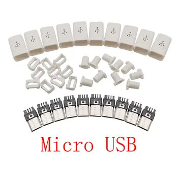 10Pcs Micro USB Konektor Samec Konektor 5 Pin Svařování Typ Datový Kabel Rozhraní Příslušenství 5P USB Ocas Nabíjecí Zásuvka 4 v 1 Bílý