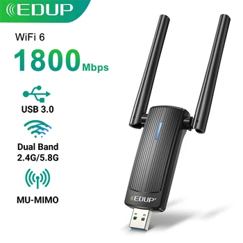 EDUP AX1800 WiFi6 USB Bezdrátové Síťové Karty USB3.0 WiFi Adaptér, MU-MIMO 2,4 ghz/5GHz Wifi Dongle s Anténou pro PC Windows10/11