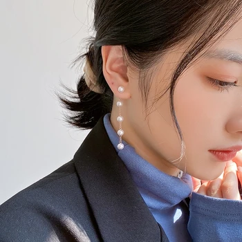 Módní Víla Simulované Perly Dlouhé Náušnice pro Ženy 2021 KPOP Přívěsek Svatební korejský Náušnice Módní Šperky Příslušenství