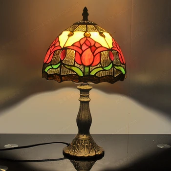 Tulipány Americká Country Minimalistická Stolní Lampa Sklo Tiffany Lampy Ložnice Noční Studii, Děti, Dárky, Osvětlení E27 Kovová Základna
