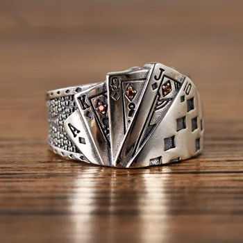 Módní Přehnané Otevření Kroužku Hrací Karty Crystal Prsteny pro Muže, Ženy, Vintage Poker Party Punk Šperky