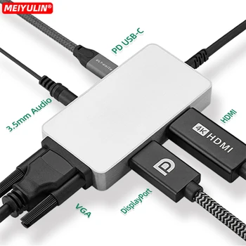 USB C UZEL Typu C Na HDMI, DP, 4K Kompatibilní se standardem VGA, USB 3.0 Adaptér 5 V 1 Typ C PD Audio HUB dokovací Stanice Splitter Pro MacBook Pro