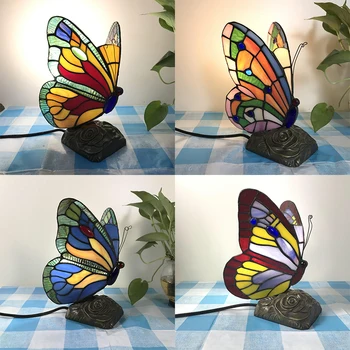 Vitráže Tiffany Butterfly Lampy S USA/EU/UK/AU Plug In E27 LED Ložnice Noční Světlo na Stůl, Noční Svítidla