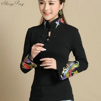 Cheongsam horní tradiční čínské oblečení pro ženy dlouhý rukáv národní styl topy pro ženy je trend vintage tekutiny Q605
