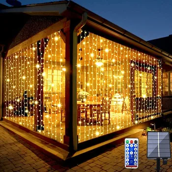 3Mx3M Opony Solární Světla Venkovní Vodotěsné Dálkové Vánoční Výzdoba Solární Víla Garland String Světla pro Svatební Garden Party