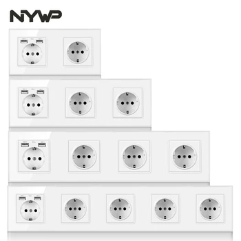 NYWP EU 3 rám zástrčka, 16a uzemňovací zásuvky, s USB výstupem, 258mm*86mm tvrzeného skla panel bílý
