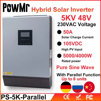 PowMr 5KVA 4000W Solární Hybridní Střídač Čistá sinusoida 220VAC Výstup Solární Střídač Vestavěný PWM 48V 50A Solární Regulátor Nabíjení
