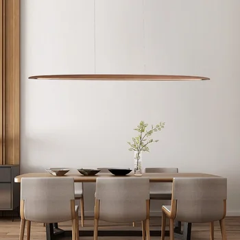 Dřevěný Přívěsek Světla Visí Lampy Moderní Stolní LED Dlouhé Lineární Světlo Kuchyňský Ostrov Office Bar Osvětlení pro Jídelní Obývací Pokoj