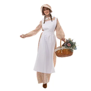 Prairie Pioneer Kostým Ženy Viktoriánské Vesnici Teto Květinové Zástěry, Šaty, Čepec, Oblečení Pioneer Woman Kostým, Maškarní