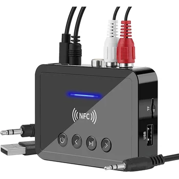 Bluetooth 5.0 Přijímač Vysílač FM Stereo AUX 3,5 mm Jack, RCA Bezdrátové NFC Bluetooth Audio Adaptér pro TV, PC, Sluchátka