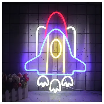 Neon, UFO, Raketa, kosmická Loď Tvar Noční Světlo Akrylátová Deska LED Neon Lampa Bar Místnosti Visí Umění Zdi Dekor Dárek k Narozeninám