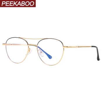 Peekaboo anti modré světlo brýle pro muže kolo retro zlatá kovový rám herní počítač brýle ženy jasné objektiv