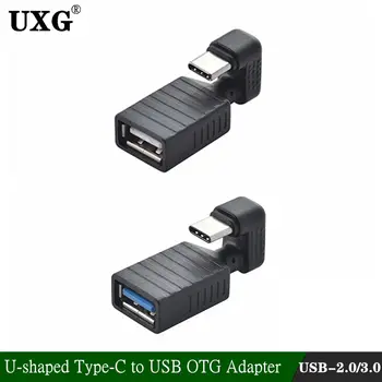 U-tvarovaný Typ-C 180 Stupňů Nahoru A Dolů pod Úhlem USB C Typ C Samec Na USB 3.0 Samice OTG Rozšíření Adaptér Pro Mobilní Telefon Tablet