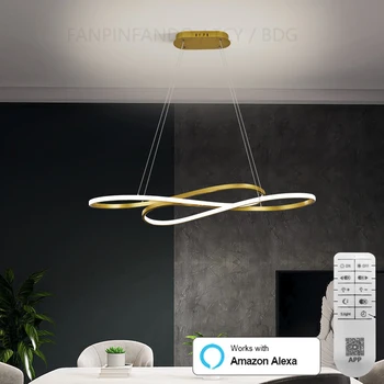 Alex ovládání Moderní Závěsná lampa Pro Jídelna, obývací Pokoj Gold/Black barva ve spreji Stropní Závěsné Svítidlo Kuchyňské Led Lustr