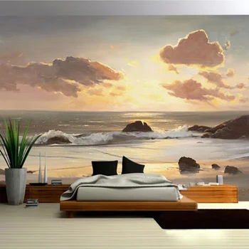 Vlastní Mura Tapety 3D, Moře, Východ slunce, západ Slunce, Pláž, Vlny, Příroda Nástěnné Malby Obývací Pokoj, TV Ložnice Papel De Parede 3D
