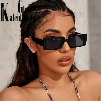 Módní Obdélníkové Brýle Ženy Značky Design Černá Tlustý Rám Móda 90. let Cool Sluneční Brýle Odstíny Žena UV400