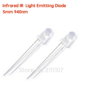 20KS/Mnoho 5mm 940nm Infračervené IR Světlo Emitující Dioda Lampa 5 mm LED Dioda (Transparentní čiré Čočky, Skrze Díru 940 nm)