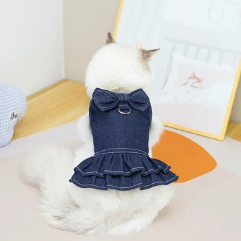 2022 Nová Kočka Šaty Pet Pes Oblečení Módní Džínové Sukně Tričko Pet Postroj Pro Malá Psí Princezna Sukně-Dog Pet Dodavatele