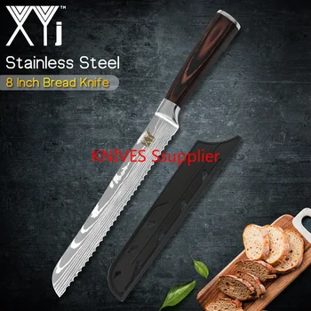 Nůž na chléb Fréza - 8 cm z Nerezové Oceli Laser Damašku Vzor Vroubkované Design Ostří Kuchyňské Nože s Pochvou