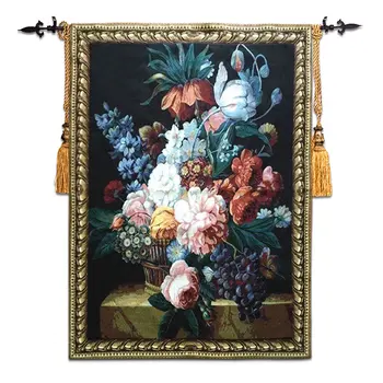 100x138cm Belgické žakárové tkaniny gobelín Evropské pastorační obraz květinové zátiší květiny ovoce nástěnné malby, koberec ST-26