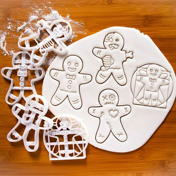 1 Ks Nová Plastová Gingerbread Man Christmas Cookie Plíseň DIY Karikatura Pressable soubory Cookie, Čokoládové Formy Kuchyně, Pečení Nástroje