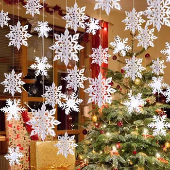 3D sněhová Vločka Hvězda Papírové Girlandy Vánoční Strom Dekorace pro Domácí Nový Rok 2023 Noel Xmas Party Dekor 2022 Ozdoby Navidad