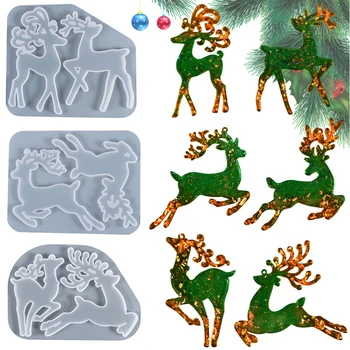 3d Elk ve Tvaru Silikonové Formy Diy Epoxidové Pryskyřice Formy Jelen Vánoční Elk Formy Vánoční Strom Přívěsek Dekorace, Rychlé Dodání
