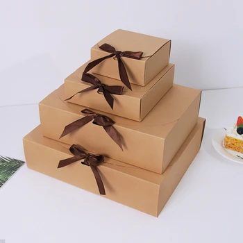 5kusů Kraft Papír Dárkové Krabice Bílé/Hnědé/Černé Ručně Candy Box Svatební, Narozeninové Party Dekorace Vánoční Dárkové Balení Zabalte