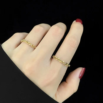 Klasické Řetězce Prsten Titan Ocelový Prsten Pro Ženy Cuba Odkaz Řetěz Ve Tvaru Kroužků Minimalistické Doplňky Módní Šperky Velkoobchod
