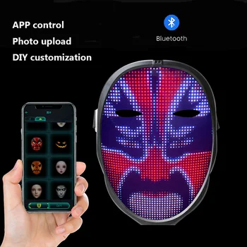 Programovatelné LED Světelný Maska Karneval Festival Měnící se Tvář Světlo Up Party Halloween, Vánoce Maska Dekor Bluetooth Contorl