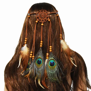Hot Prodej Bohémský Hippie Čelenku, Lapač Snů Peří Hairband Pro Ženy Módní Paví Peří Čelenka Vlasové Doplňky