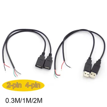 0,3 m/1m/2m 2 Pin 4 pin USB 2.0 Samice, samec Jack Nabíjení nabíjecí Kabel Kabel Prodlužovací Konektor DIY 5V Adaptér drát