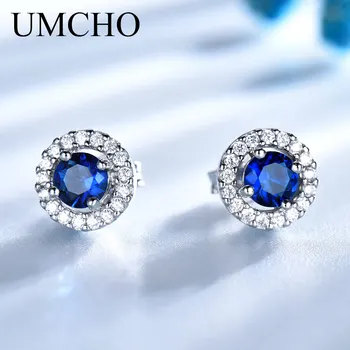 UMCHO Real 925 Sterling Silver Šperky Kola Bohaté Barvy Nano Safírové Náušnice Drahokam Luxusní Nevěsta Dárek Pro Ženy