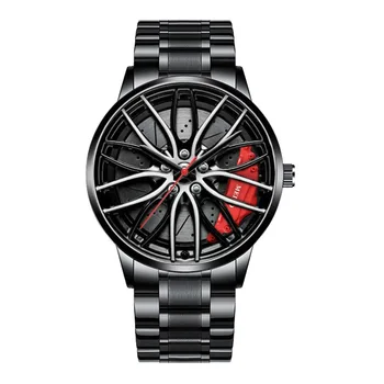 Módní Quartz Hodinky Pro Muže z Černé Nerezové Oceli Vakuové Pokovování Kolo Náramkové Hodinky Sportovní Auto Pro GTR Náramkové hodinky Montre