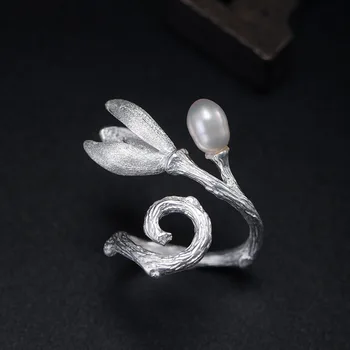 s925 Sterling silver Pearl otevřít kroužek dámské retro literární lady etnickém stylu šperky velkoobchod party dárek