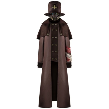 Deluxe Mor Lékaře Kostým Cosplay Muži Prokletý Kněz Mor Lékař Steampunk Falešné Dvojí Breasted Unisex Kabát Nemrtvých Reaper