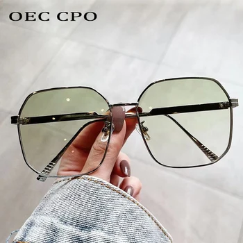 OEC CPO Náměstí Odstíny, sluneční Brýle, Ženy Módní Nadrozměrné Zelené Sluneční Brýle Dámské Retro Slitiny Brýle uv400 Lentes De Sol O1142