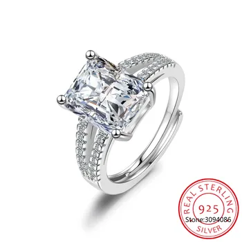2021 Klasické Luxusní Pevné 925 Mincovní Stříbro Prsten 3Ct 10 Srdce Šípy Zirkony Snubní Šperky Náměstí Zásnubní Prsten Pro Ženy