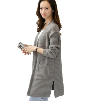 Podzim a zima nový styl V-neck pletený svetr dámské korejský styl volné montáž mid-délka svetr ženy šátek bunda