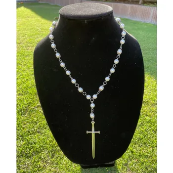 Křížovky růženec náhrdelník styl, perla dýka přívěsek náhrdelník