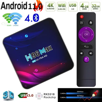 H96 MAX Smart TV Box Android 11 4K HD Google Voice Control 2.4 G/ 5G Wi-fi Bluetooth Přijímač Media Player HDR USB 3.0 Set Top Box