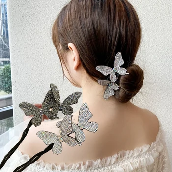 Vintage Crystal Motýl Vlásenka Drdol Účes Vlasy Hůl Ženy Elegantní Vlasy, Gumičky Květina Vlasy Maker Nástroj Vlasové Doplňky