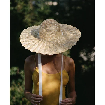 2022 100%Rafie Velký Okraj Pásky Slaměný Klobouk Letní Sluneční clona Plážový klobouk Dome Top Sun beach accessoriesHats Pro Ženy Elegantní čepice