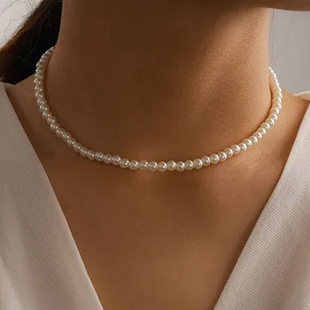 VAGZEB Trend Elegantní Svatební Šperky Big Pearl Náhrdelník Pro Ženy Módní Bílá Imitace Perlový náhrdelník Náhrdelník