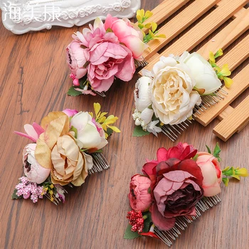 Haimeikang Rose Hřebeny na Vlasy Ručně vyráběné Svatební Nevěsta Vlasy Hřeben Květ Čelenka Beach Svatební Vlasové Doplňky pro ženy, Pláž