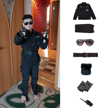 Dítě je Policie Cosplay Kostýmy Policejní Uniformy Fbi Halloween Děti Karneval Chlapci Swat Armády, Policie, Vojáky, 7 Kusů sada 110-160Cm