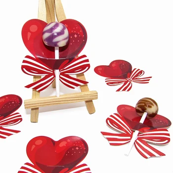50ks Červené Srdce Luk Lollipop Zdobení Karty pro Svatby, Narozeninové Party Dodávky Dospělých Cukroví Dekorace Laskavosti pro Hosty