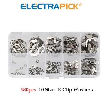 ELECTRAPICK 580pcs E-Clip Podložky 10 velikostí 1.5-10mm pojistný Kroužek Pojistný Kroužek Pytel Upevňovací Spony ve tvaru Rozdělit Podložky Kit