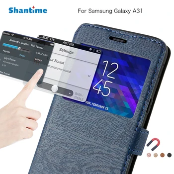 PU Kůže Telefon Pouzdro Pro Samsung Galaxy A31 Flip Pouzdro Pro Samsung Galaxy A31 Zobrazit Okno Knihu Případě Měkké TPU Silikonový Zadní Kryt